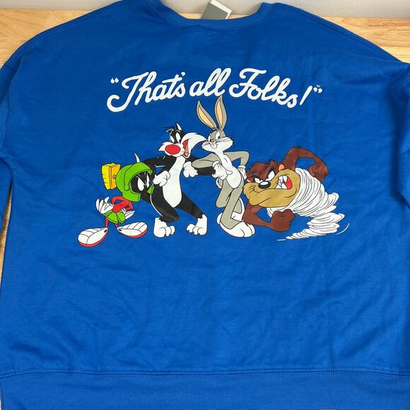 Looney Tunes Women's Blue That's All Folks Graphic Sweatshirt - Size Large - NWT - Picture 6 of 7